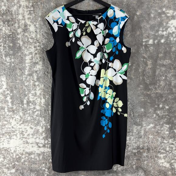 New York Company Plus Sz 18 Dark Floral Print Knee Length Shift Dress Cap Sleeve - Picture 1 of 9